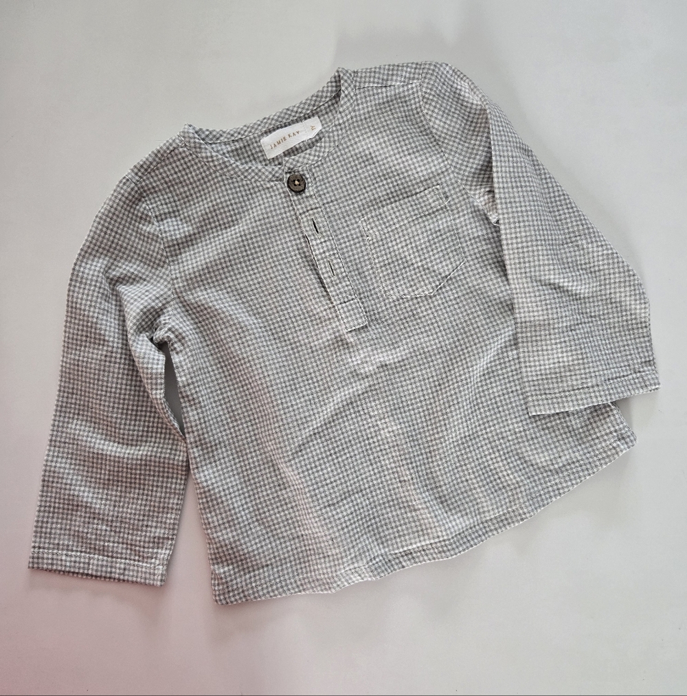 Jamie Kay Gray Checkered Long Sleeve Shirt 1y